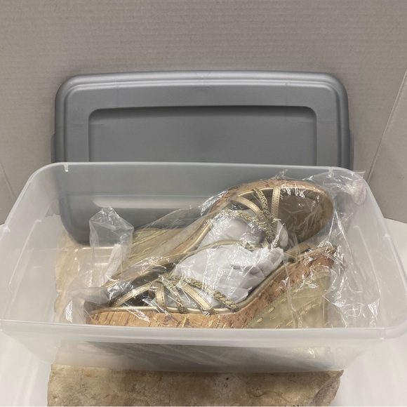 Classified Gold Slingback Strappy Platform High Heel Cork Wedge Sandal Sz 10 - Picture 12 of 12